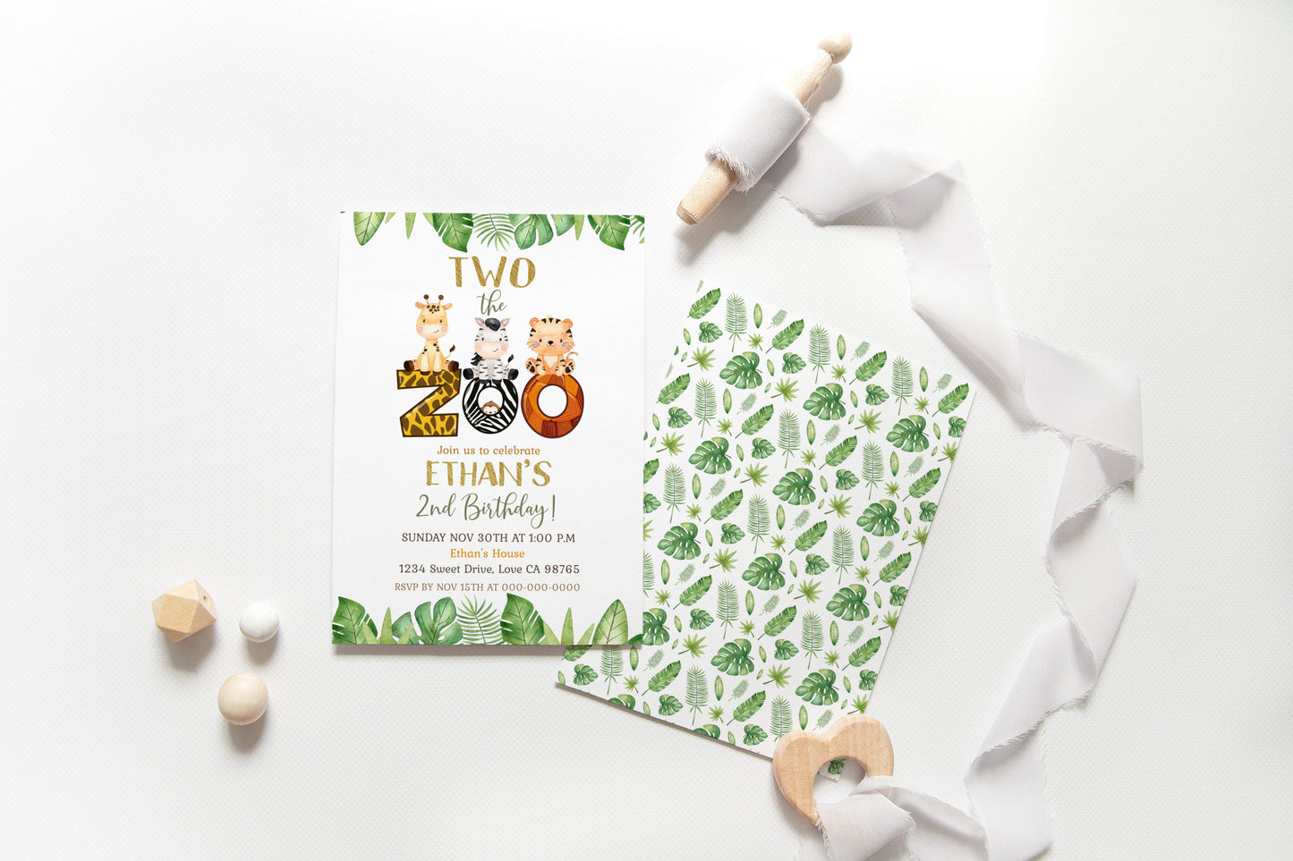 TWO the Zoo Party Invitation | Safari Animals 2nd birthday Invite - 35E