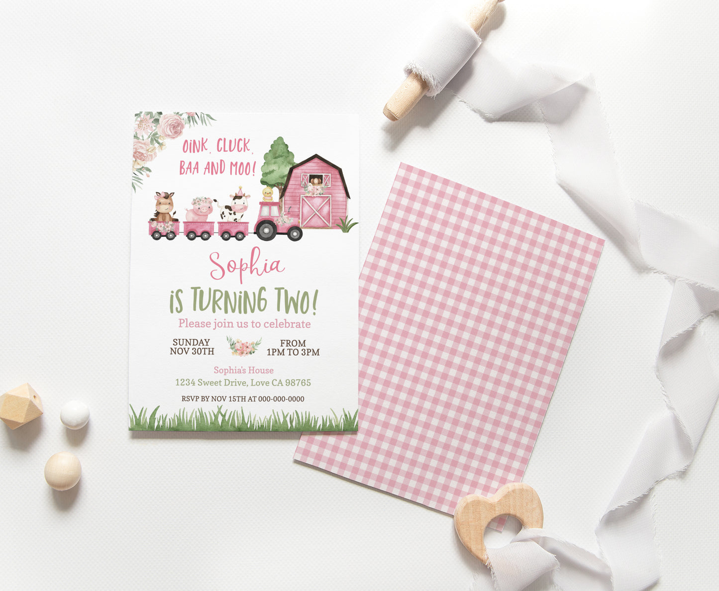 Train Girl Birthday Invitation | Editable Floral Farm Party Invite - 11A