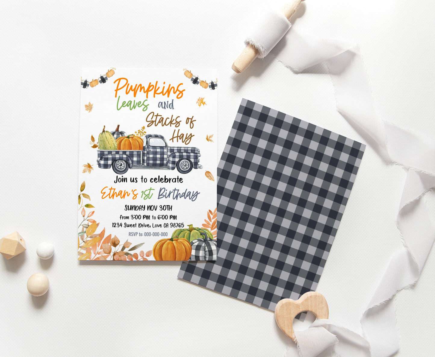 Pumpkin Truck Invitation | Editable Pumpkin Birthday Party - 30K