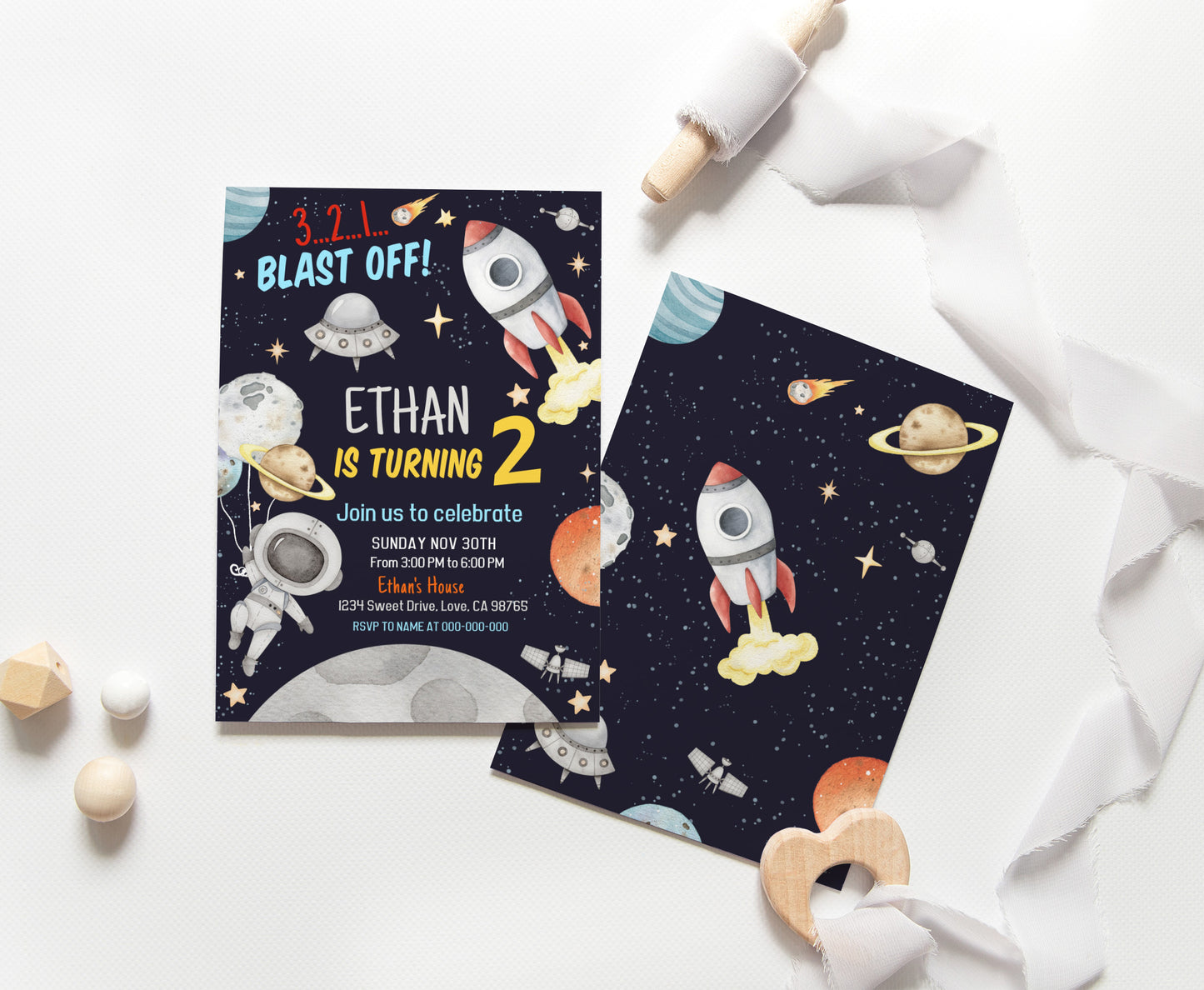 Outer Space Party Invitation | Space Birthday Invite - 39C