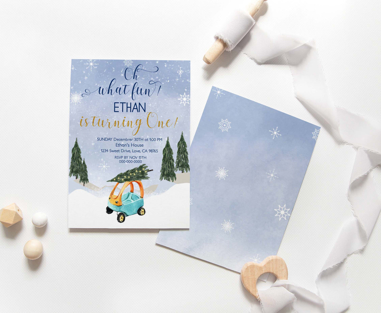 Oh What Fun birthday Invitation | Editable Holiday 1st Birthday Invite - 112A