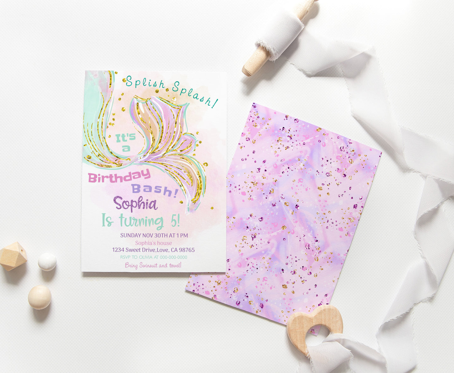 Editable Mermaid Birthday Invitation | Girl Under The Sea Party Invite - 20E