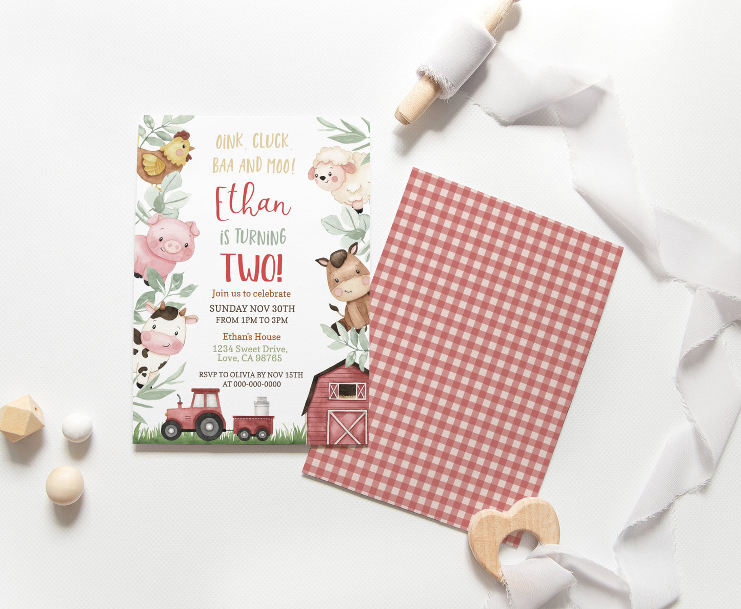 Farm Birthday Invitation | Editable Barnyard Party Invite - 11A