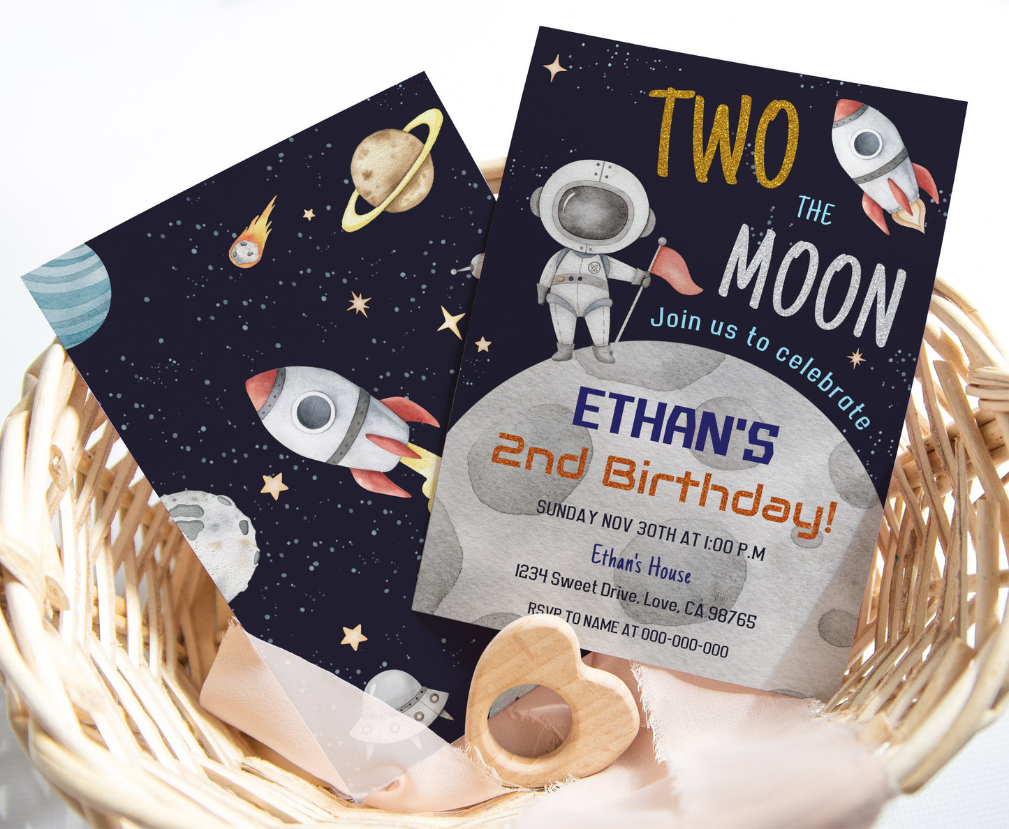 Two The Moon Party Invitation | Editable Space 2nd Birthday Invite - 39C