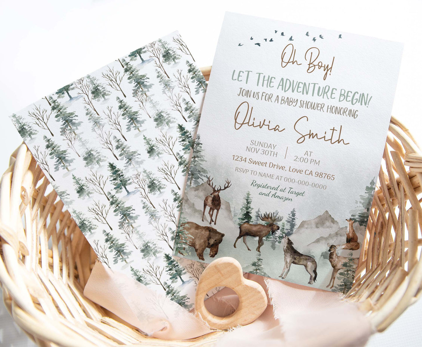 Let The Adventure Begin Invitation | Editable Woodland Animals Baby shower Invite - 47H