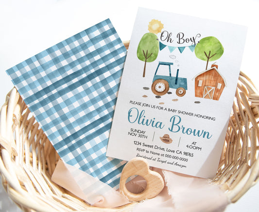 Oh boy Baby Shower Invitation | Editable Farm Baby Shower Invite - 11F