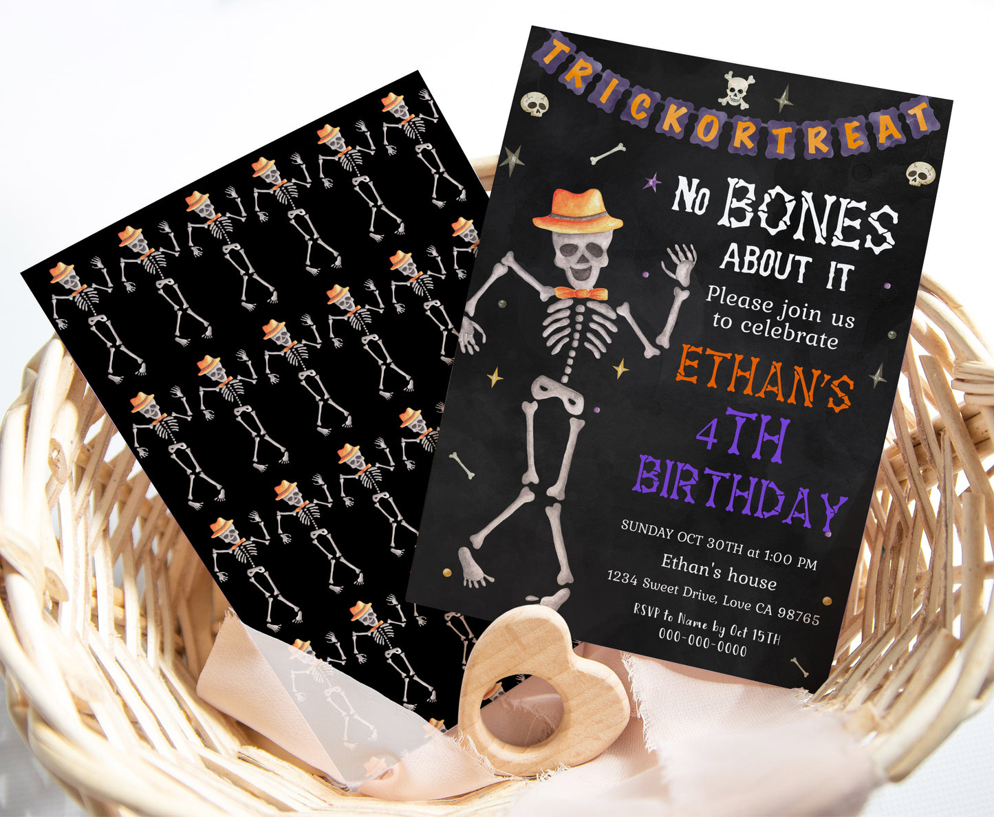 Skeleton Party Invitaton | Halloween Birthday Party Invite - 115P