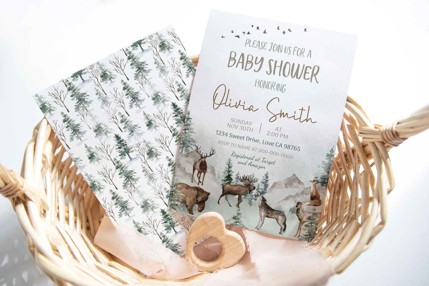 Woodland Baby Shower Invitation | Editable Forest Animals Baby Invite - 47H