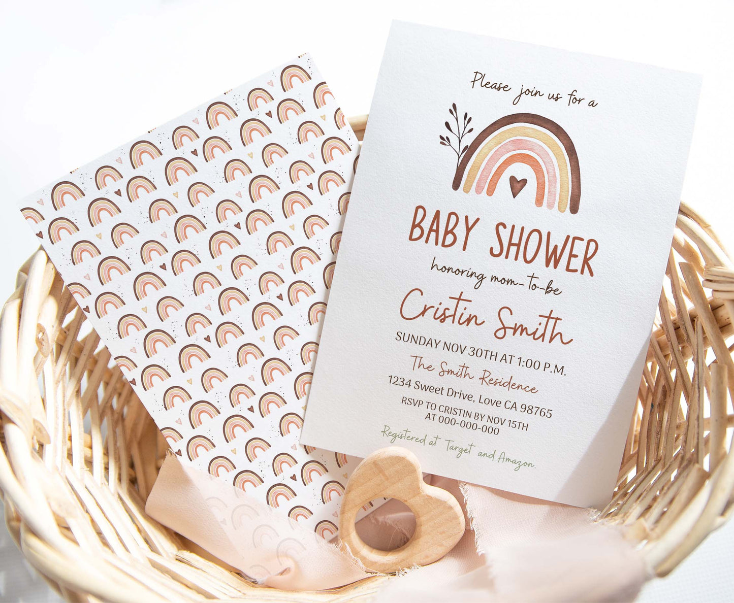 EDITABLE Boho Rainbow Baby Shower Invitation | Neutral Rainbow Baby Shower Invite - 33B