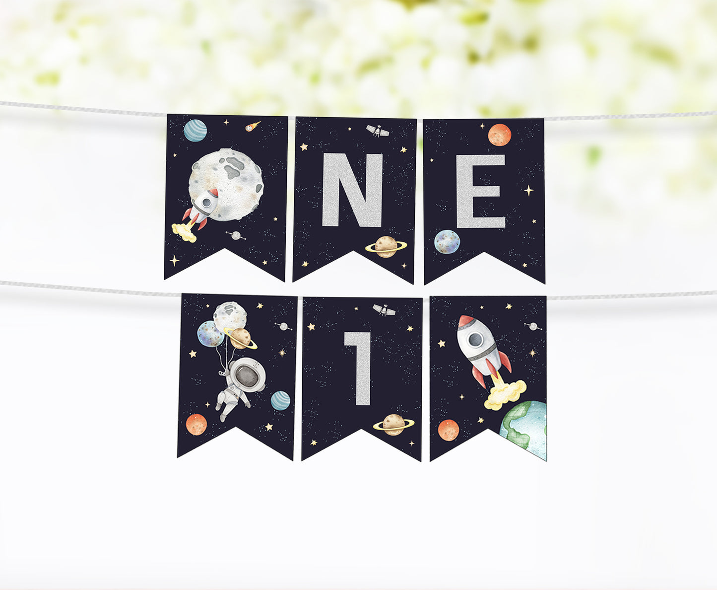 Space ONE Banner High Chair | Astronaut 1st Birthday Party Decorations - 39C