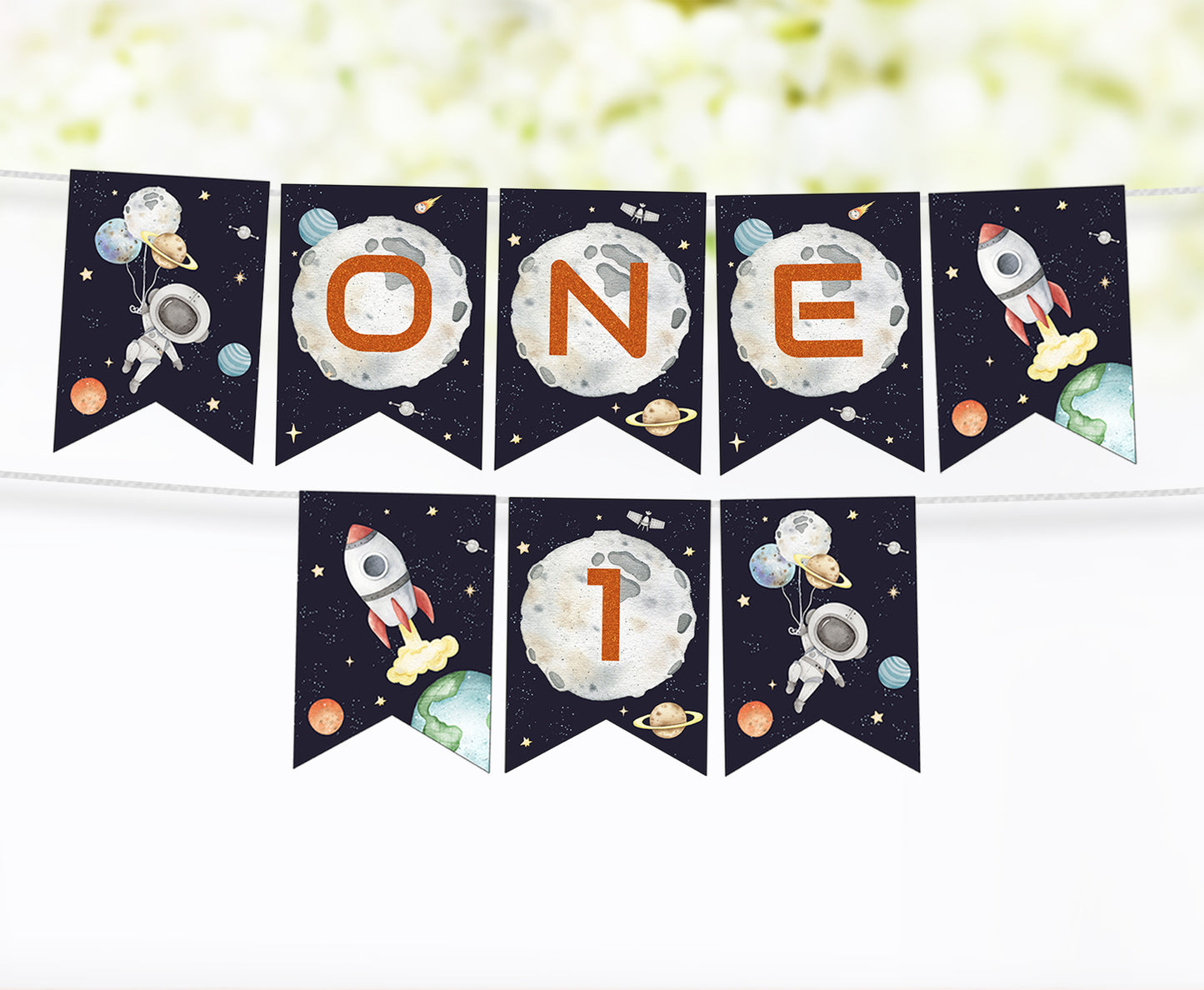 Space ONE High Chair Banner | Astronaut 1st Birthday Party Decorations - 39C