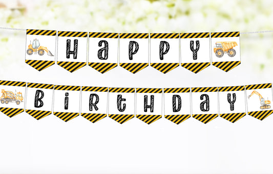 Construction Happy Birthday Banner | Dump Truck Party Decorations - 07A