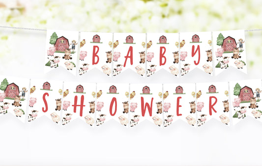 Farm Baby Shower Banner | Barnyard Baby Shower Printable Decorations - 11A