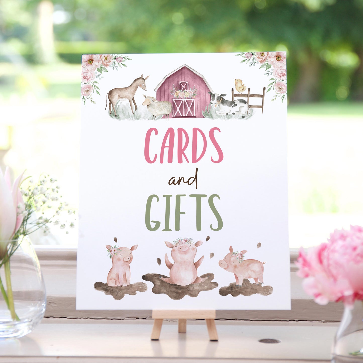 Floral Cards and Gifts Sign | Girl Farm Party Decorations - 11B