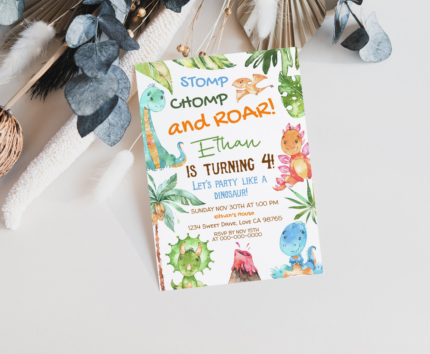 Dinosaur Birthday Invitation | Editable Dino Party Invite - 08A