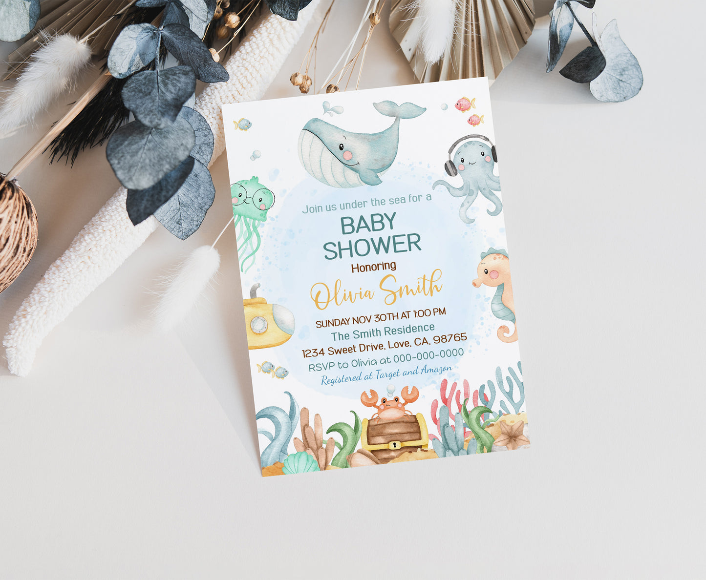 Under the Sea Baby Shower Invitation | Editable Sea Baby Shower Invite - 44A