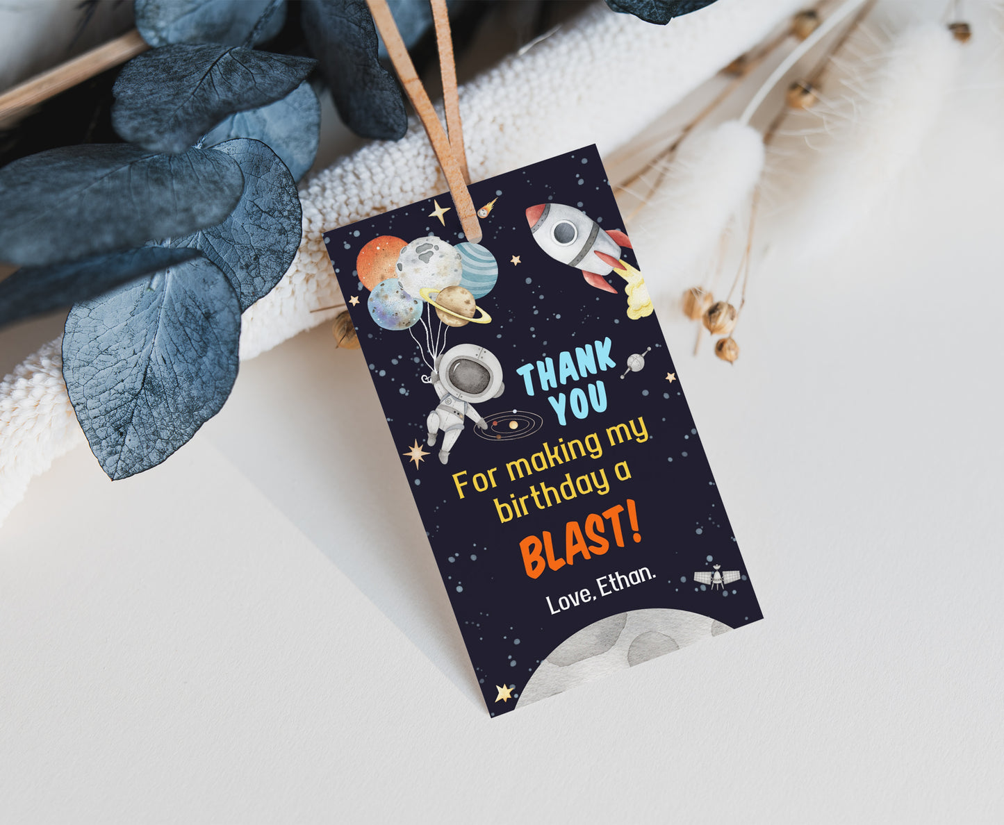 Editable Outer Space Thank You Tags | Space Birthday Party Favor Tags - 39C