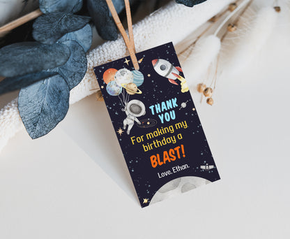 Editable Outer Space Thank You Tags | Space Birthday Party Favor Tags - 39C
