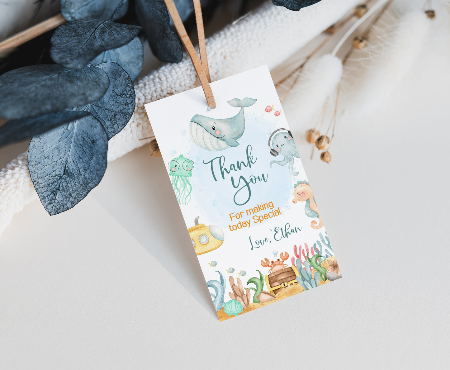 Under the Sea Thank You Tags | Editable Sea Birthday Party Favor Tags- 44A