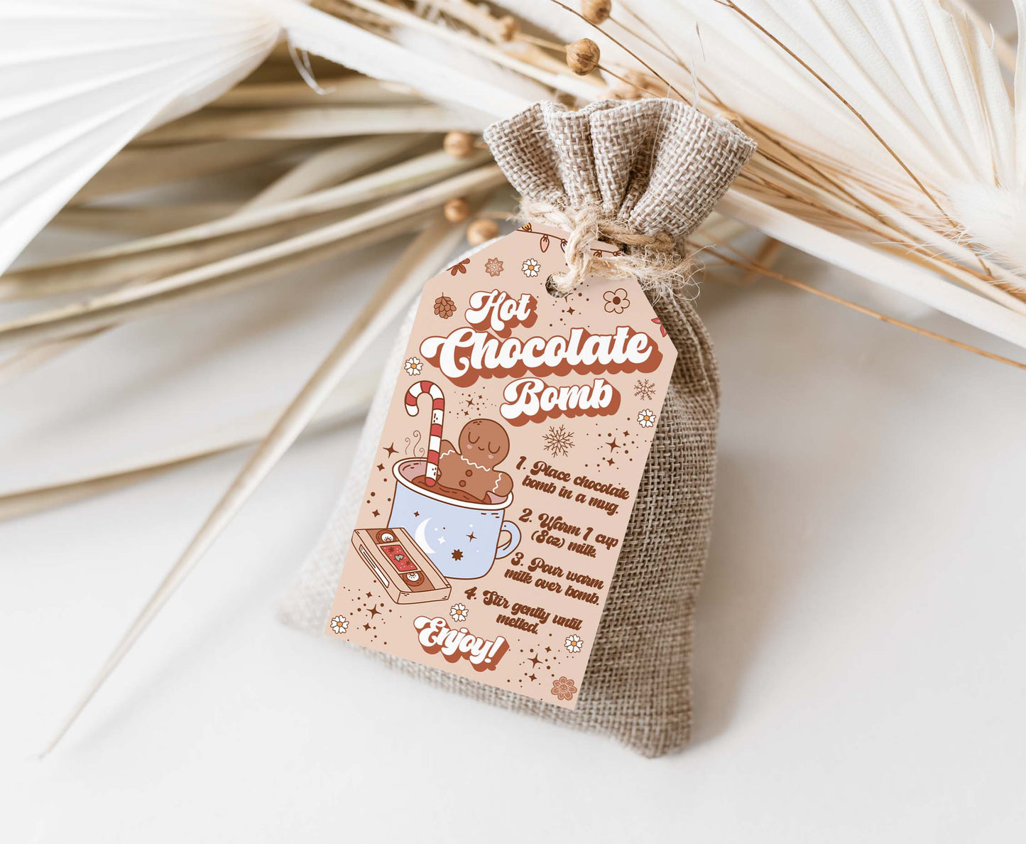 Groovy Hot cocoa bomb Tags | Retro Christmas Hot Chocolate Bomb Instructions Favor Tags - 112