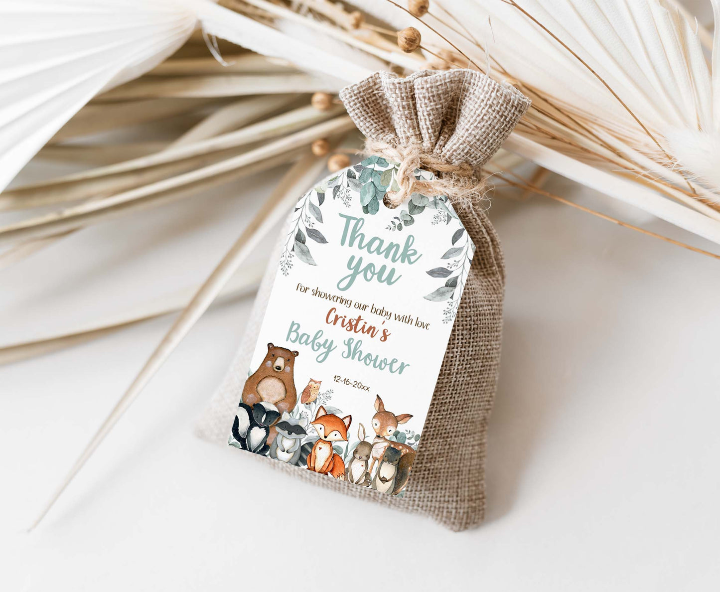 Editable Woodlanad Thank You Tags | Forest Baby Shower Favor Tags - 47J1