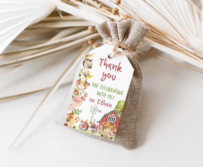 Editable Farm Animals Favor Tags Boy | Barnyard birthday thank you tags - 11D