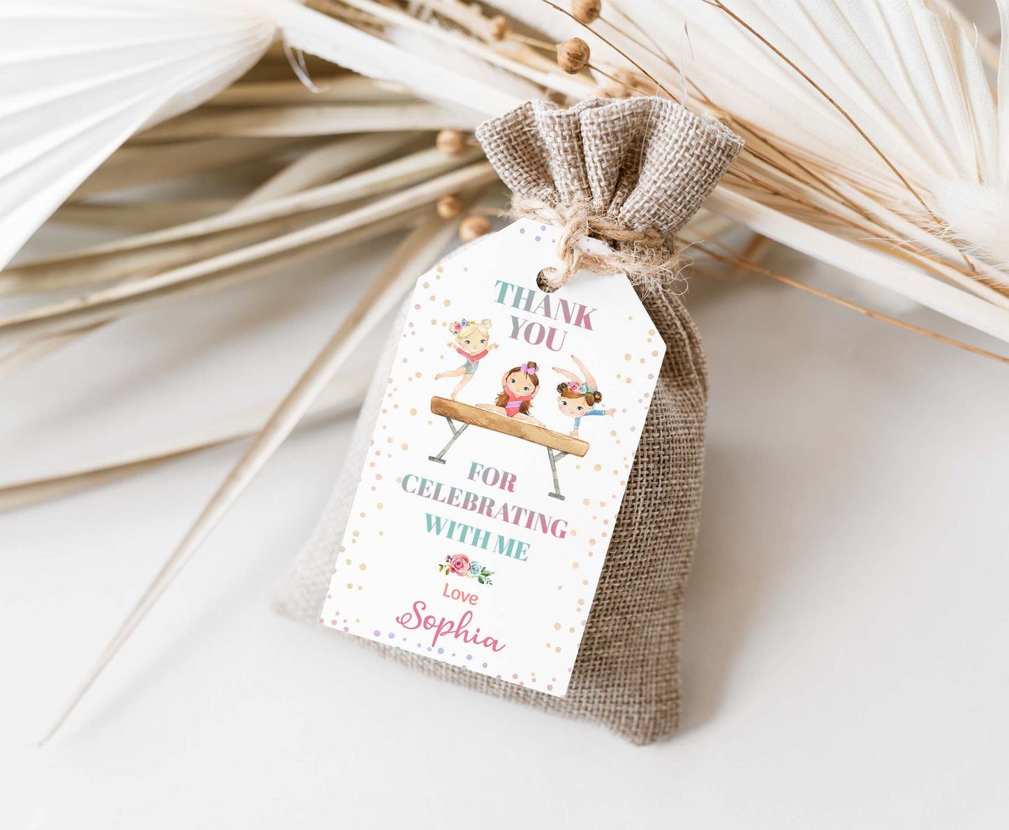 Editable Gymnastics Thank You Tags | Girl Gymnastic Birthday Party Favor Tags - 99A