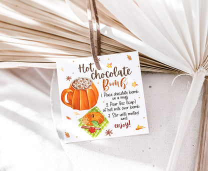 Hot Chocolate Bomb Instructions Tags, Pumpkin Gift Tags