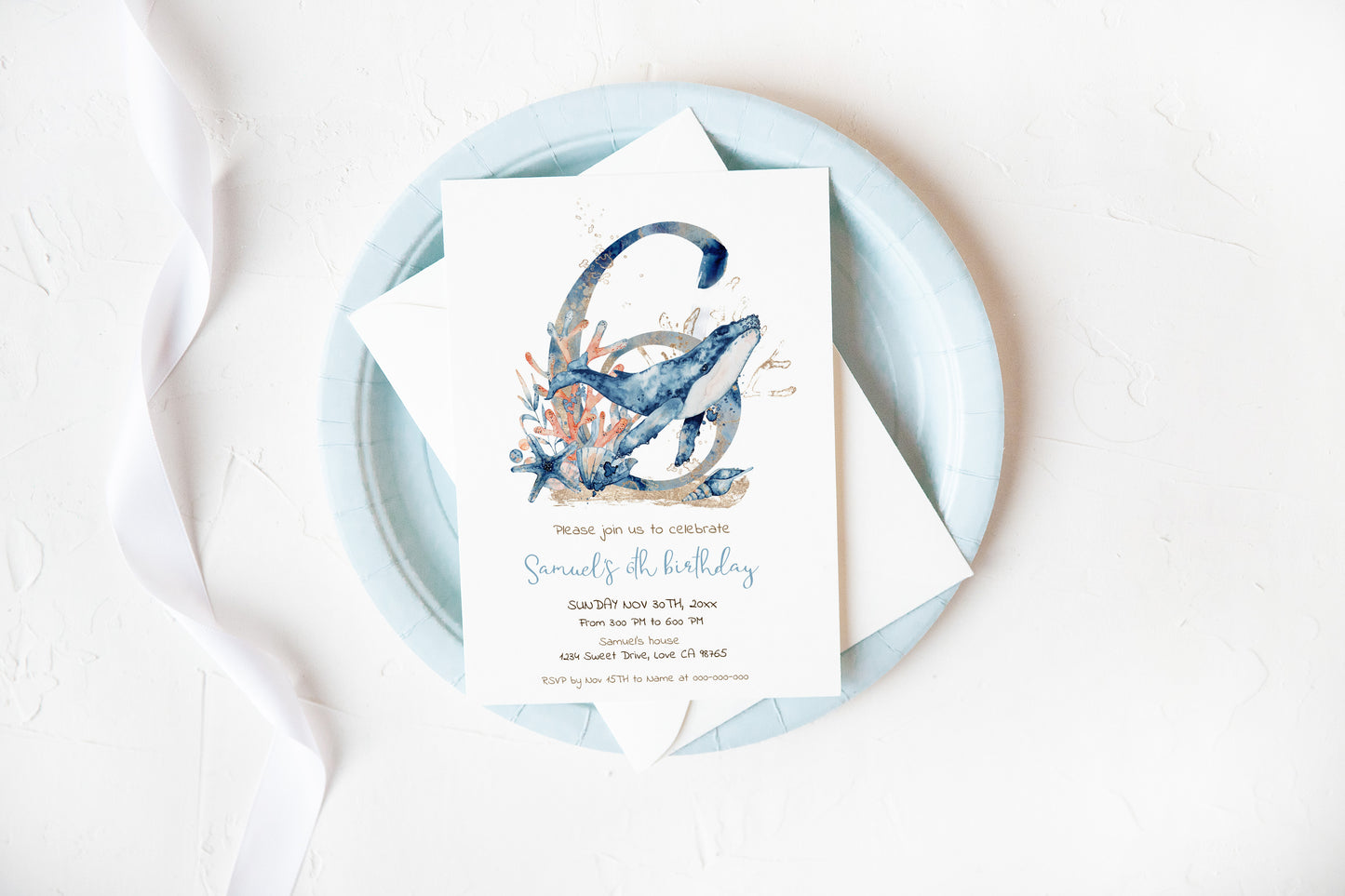 Whale Sixth birthday Invitation | Editable Under the sea invite - 44C