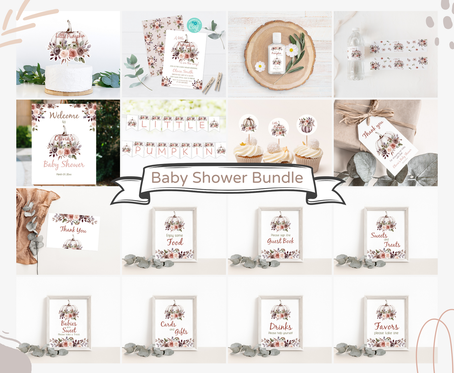 Pumpkin Baby Shower Bundle | A Little Pumpkin is in the way Baby Shower Decorations - 30I