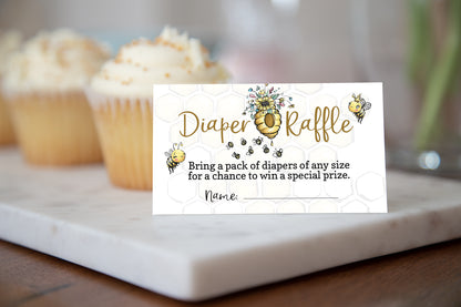 Bee Diaper Raffle Sign and Ticket Card | Bumble Bee Baby Shower Game Printable - 61A