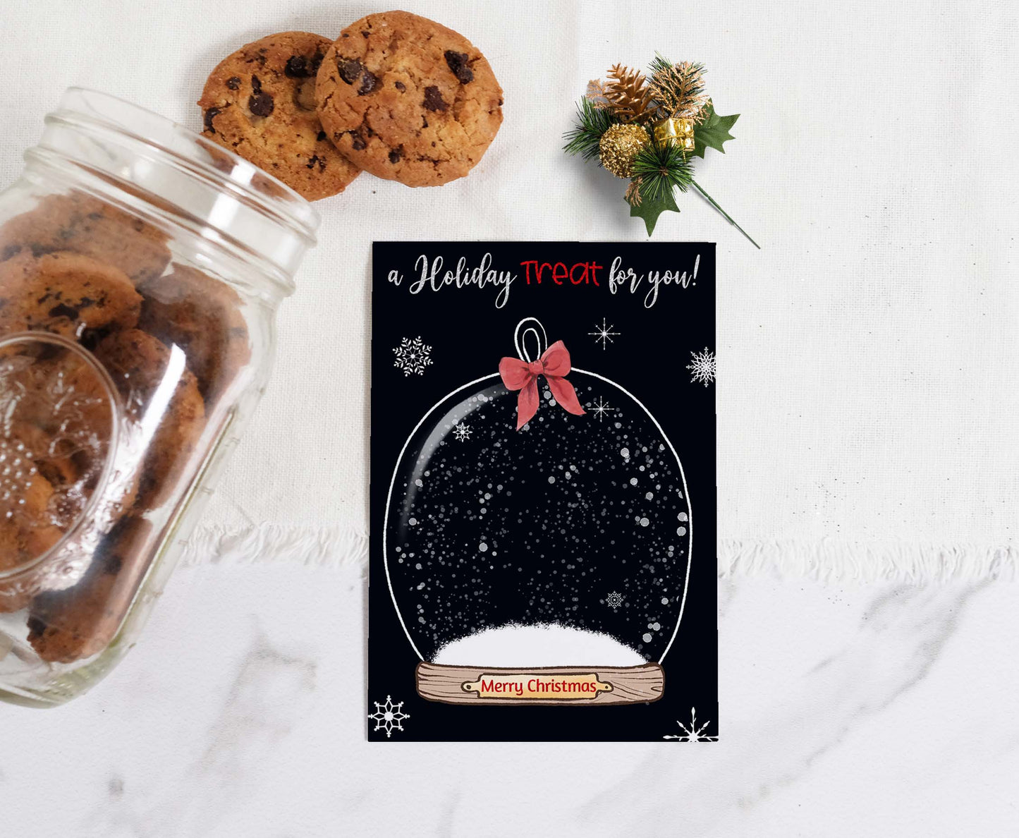 A holiday Treat for you Snow Globe cookie Card | Christmas Printable Cards - 112