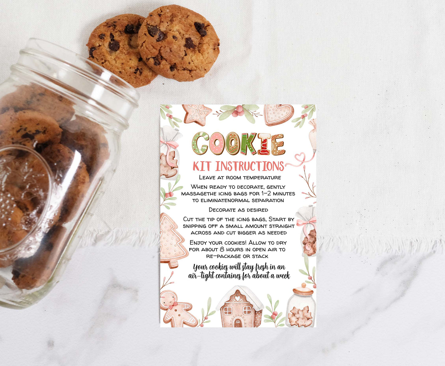 Editable Cookie Kit Instructions Card | Christmas DIY Cookie KIT card- 112