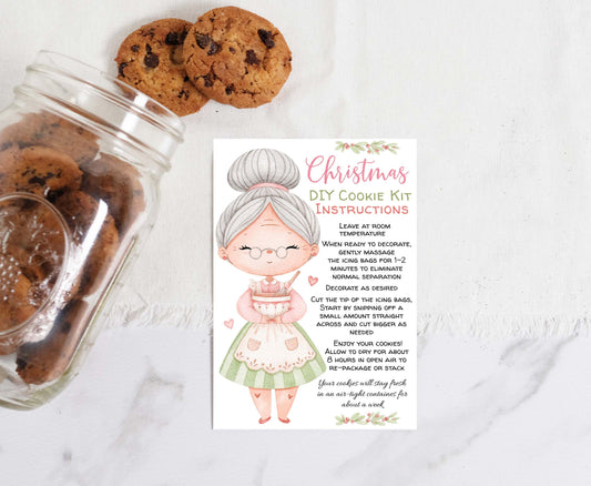 Editable Mrs claus DIY Cookie Kit Instructions Card | North Pole Cookie co card- 112