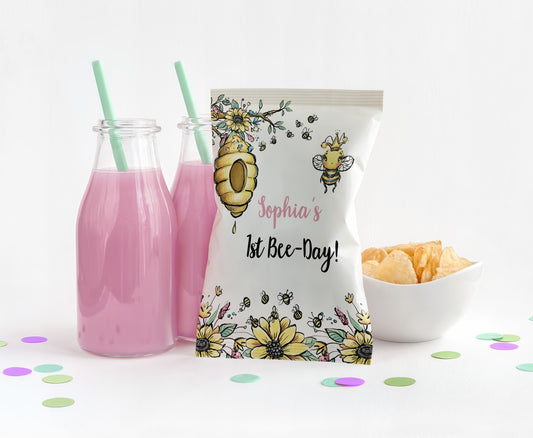 Editable Bee Chip Bag Wrapper | Bumble Bee Theme Birthday Party Decorations - 61A