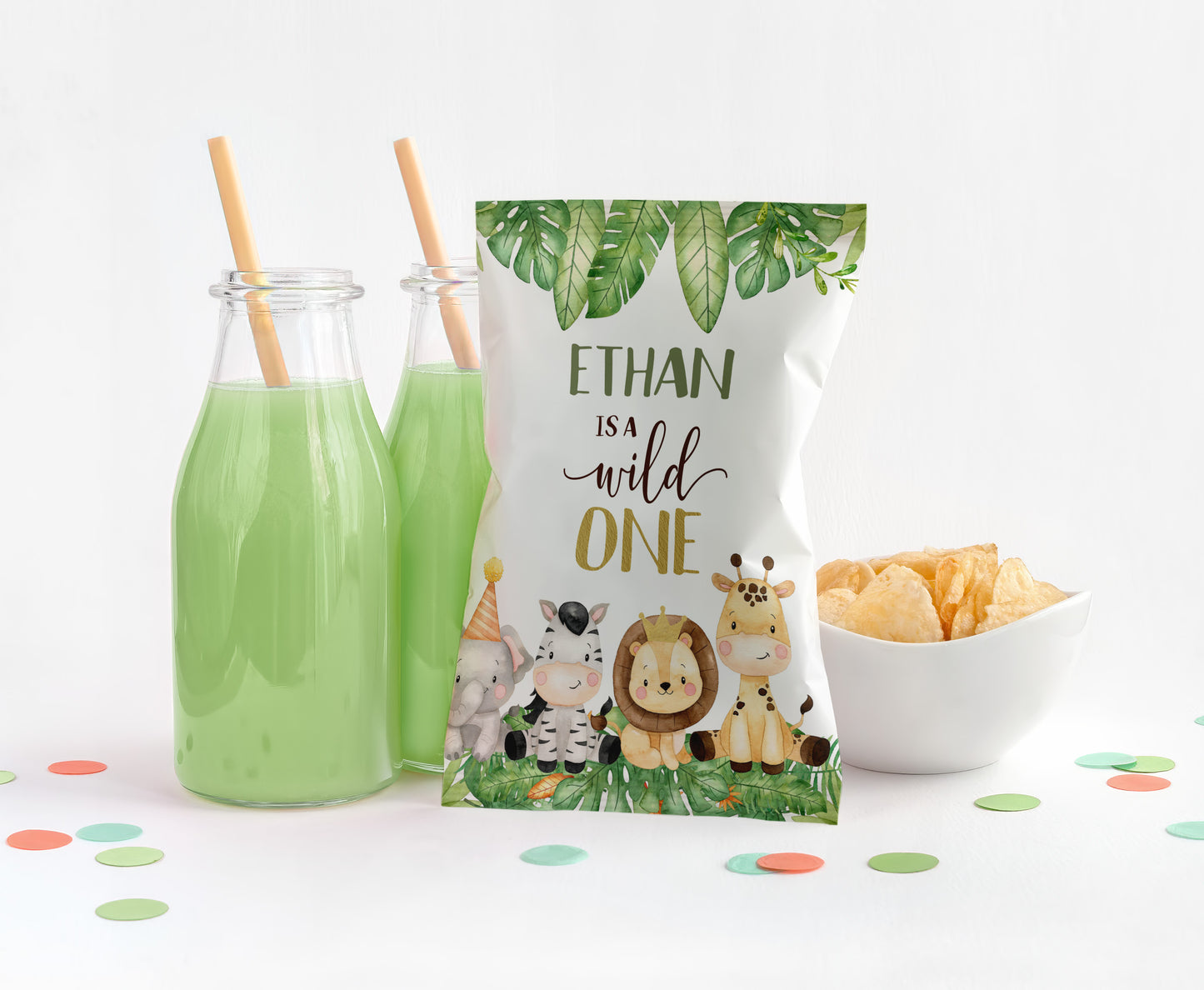 Editable Safari Chip Bag Wrapper | Jungle Theme Birthday Party Decorations - 35E