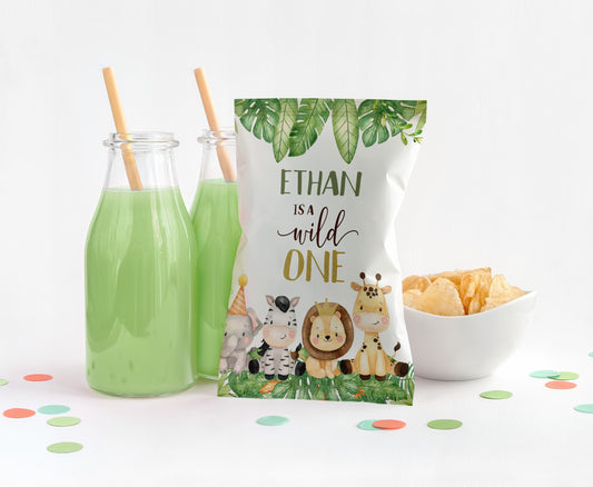 Editable Safari Chip Bag Wrapper | Jungle Theme Birthday Party Decorations - 35E