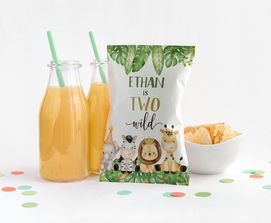 Editable Safari Chip Bag Wrapper | Jungle Theme Birthday Party Decorations - 35E