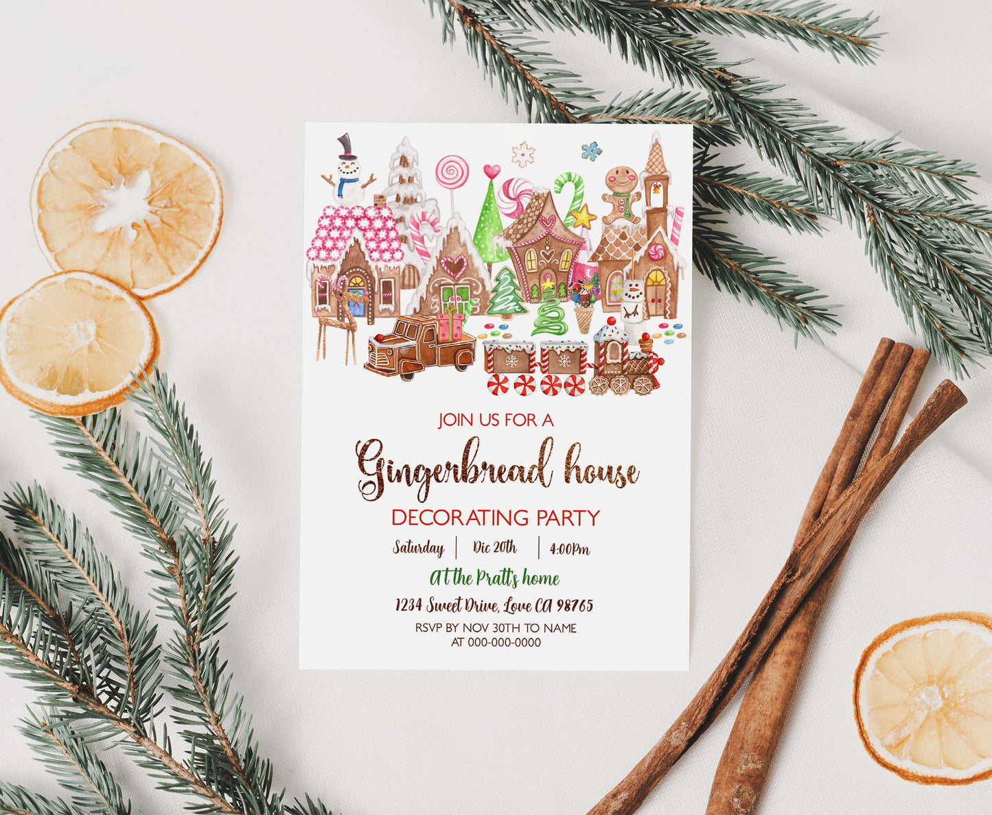 Gingerbread house decorating party invitation | Editable Christmas cookie party invite - 112F