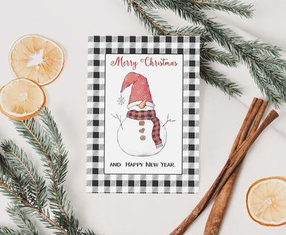 Snowman Card | Merry Christmas Printable 5x7 Folded card - Blank inside - 112