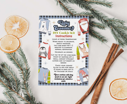 Editable Ugly sweater Cookie Kit Instructions Card | Christmas DIY Cookie KIT card- 112