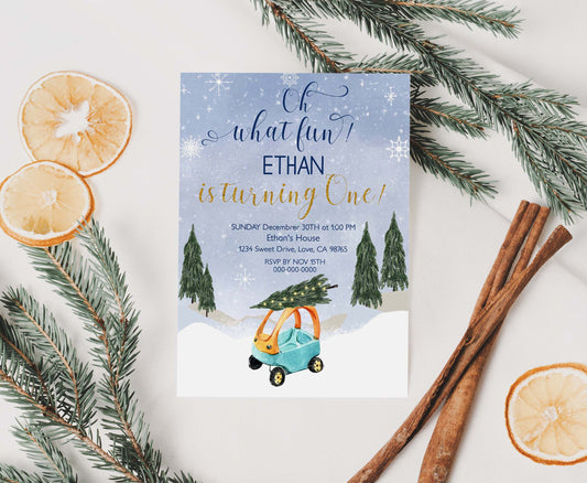 Oh What Fun birthday Invitation | Editable Holiday 1st Birthday Invite - 112A