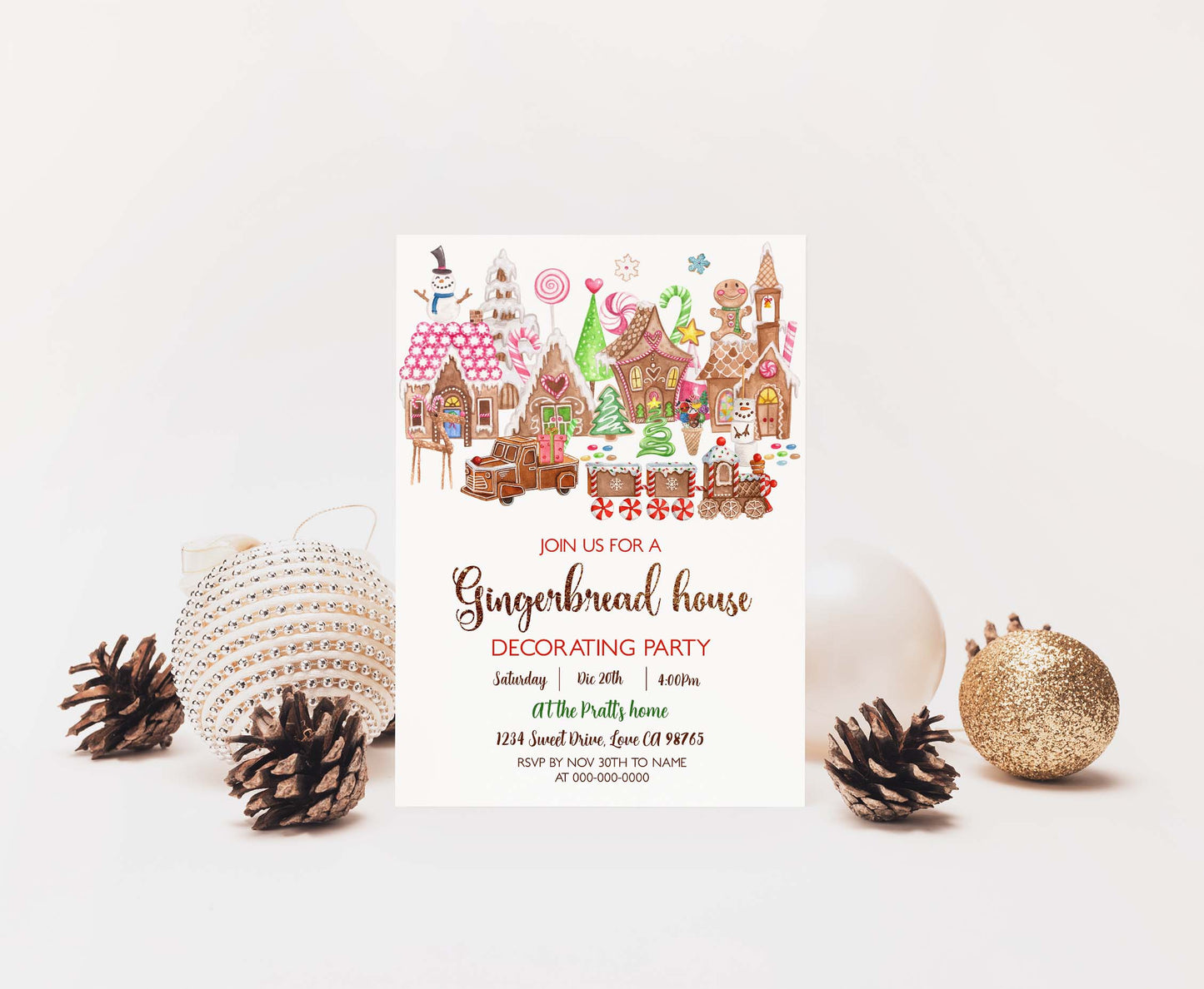 Gingerbread house decorating party invitation | Editable Christmas cookie party invite - 112F