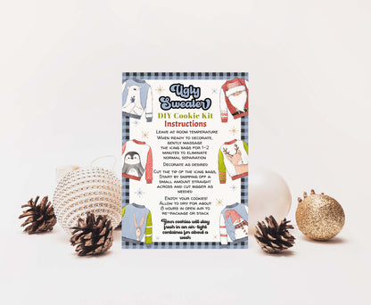 Editable Ugly sweater Cookie Kit Instructions Card | Christmas DIY Cookie KIT card- 112