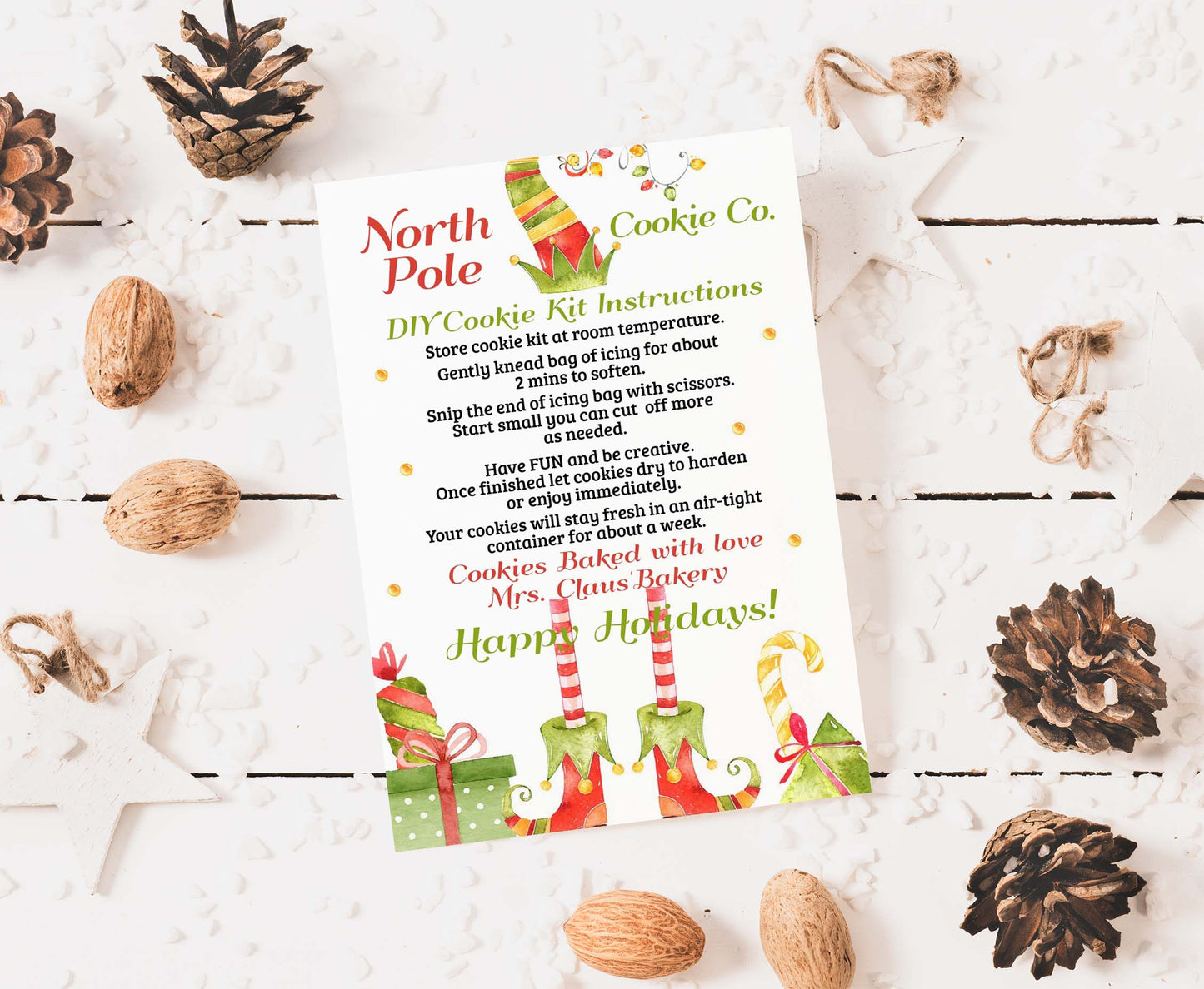 Editable Elf DIY Cookie Kit Instructions Card | North Pole Cookie co card- 112