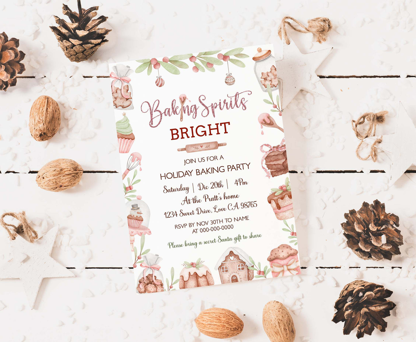 Christmas party invitation | Baking spirits bright invite | 112F