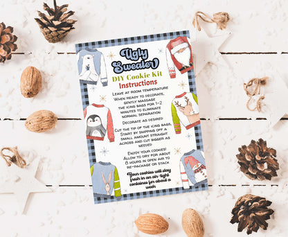 Editable Ugly sweater Cookie Kit Instructions Card | Christmas DIY Cookie KIT card- 112