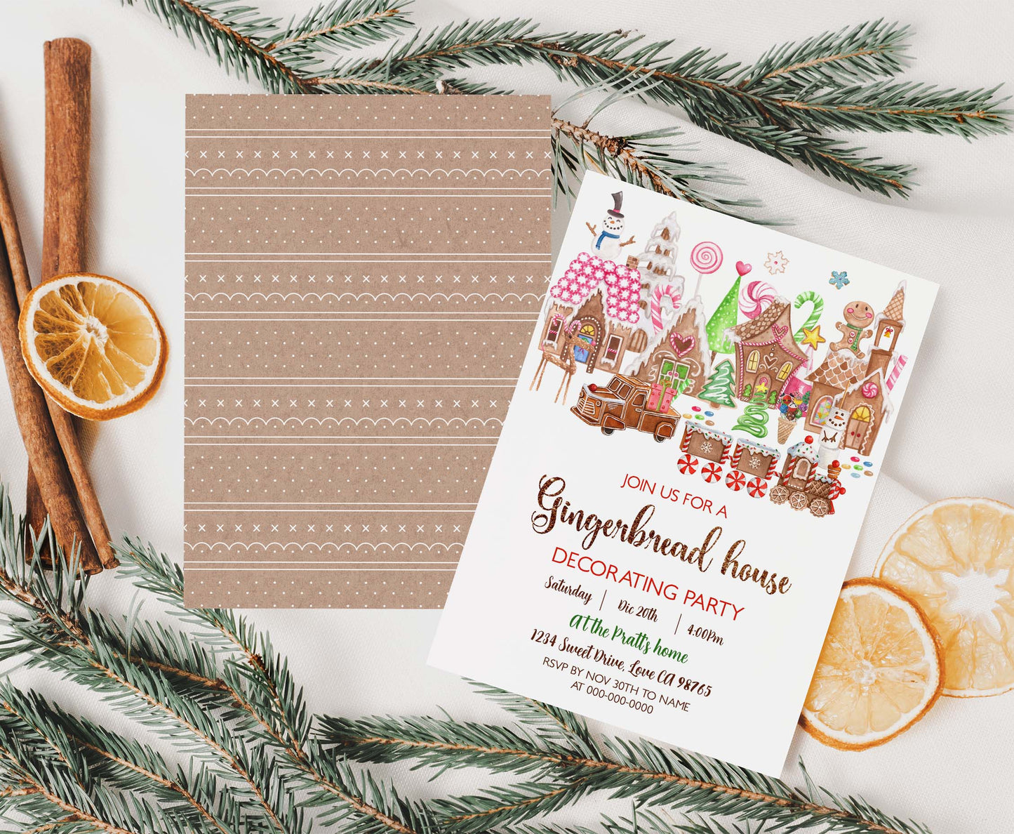 Gingerbread house decorating party invitation | Editable Christmas cookie party invite - 112F