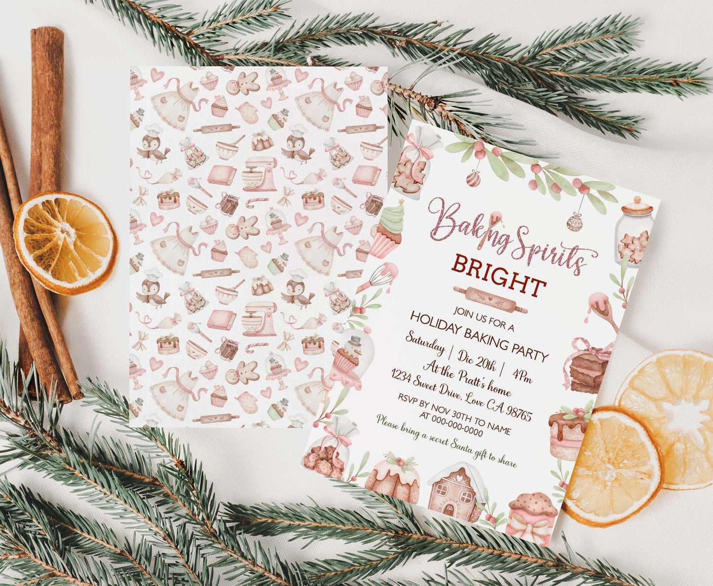 Christmas party invitation | Baking spirits bright invite | 112F