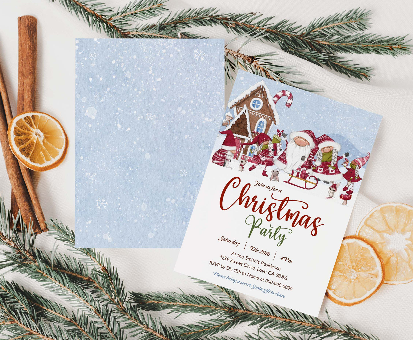 Christmas Gnomes invitation | Editable Christmas party invite - 112D